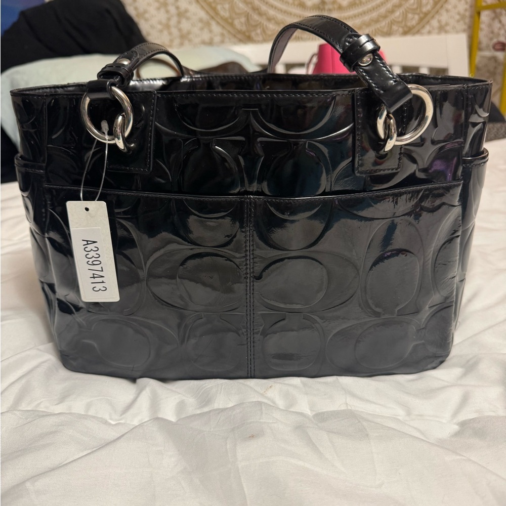 Coach Black Patent Leather Tote Bag - Picture 4 of 12
